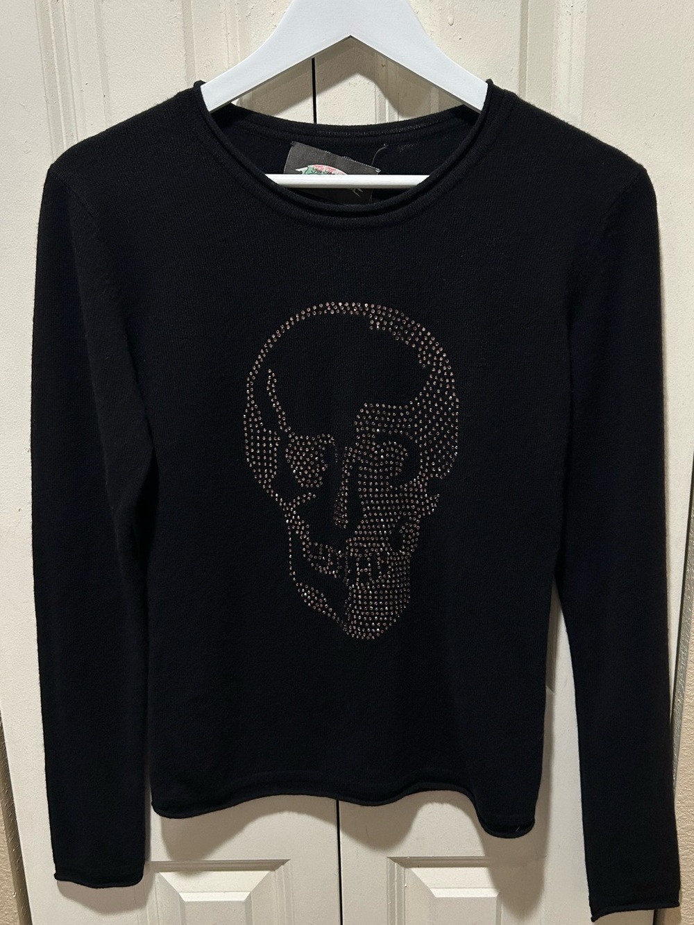 Till The End Cashmere 100% Rhinestone Skull Sweater , size M